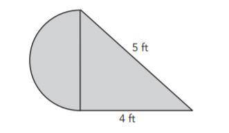 A figure is composed of a semicircle and a right triangle. Determine the area of the shaded region.
