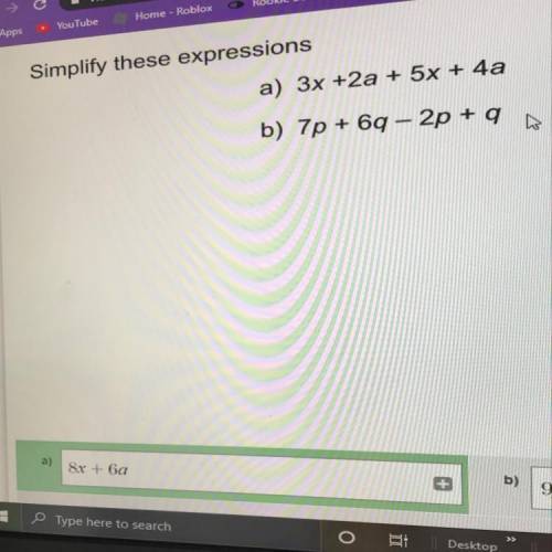 Simplify this expression 7p+6q-2p+q