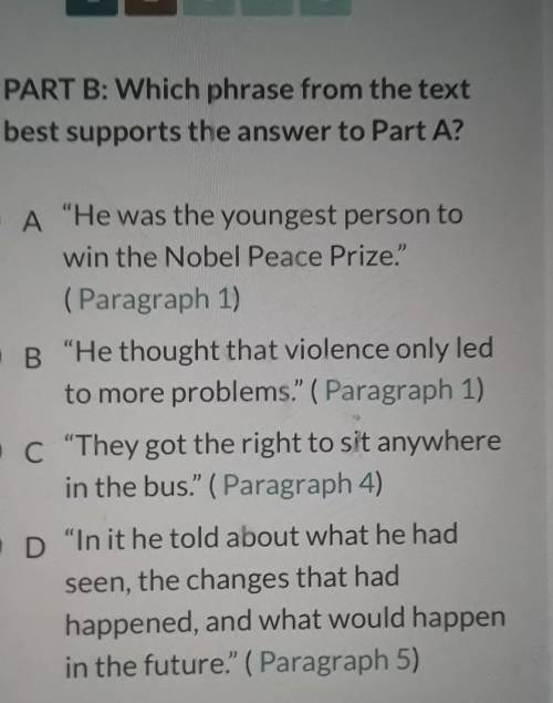 Part B which phrase from text best supports the answer to part a