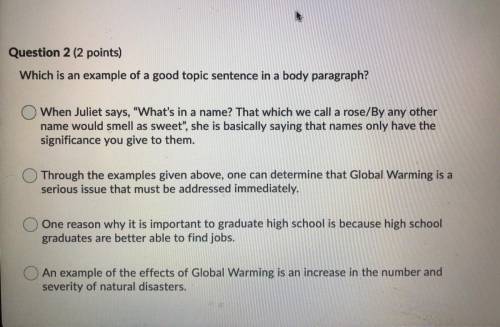 Which is an example of a good topic sentence in a body paragraph?