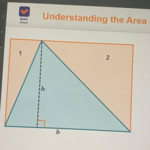Look at the drawing of a triangle with the rectangle. The triangle has the rectangle have the same b