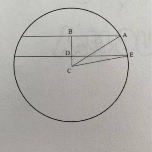 The two parallel chords in circle C have lengths of 8 and 12. The distance (BD) between the chords i