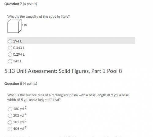 5.13 Unit Assessment: Solid Figures Part 1 7&8