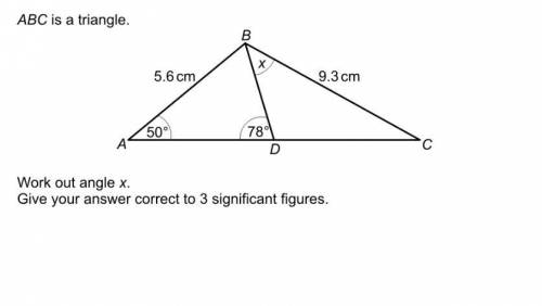 ABC is a triangle Work out angle x Give your answer correct to 3 significant figures