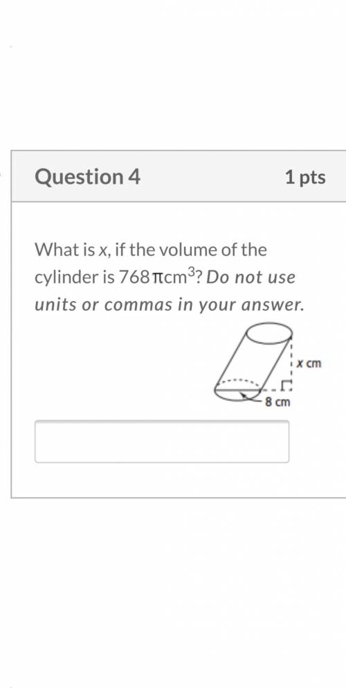 What is x, if the volume of the cylinder is 768(pi)cm^3?