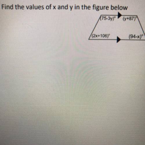 Find the values of x and y in the figure below