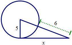 In the diagram above, the segment x units long is tangent to the circle. Solve for x.A. square root