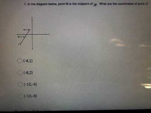 In the diagram below, point M is the midpoint of line JK. What are the coordinates of point J.