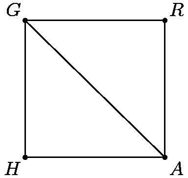 In the figure below, GRAH is a rectangle, RA=7, and GA=10. Determine AH.