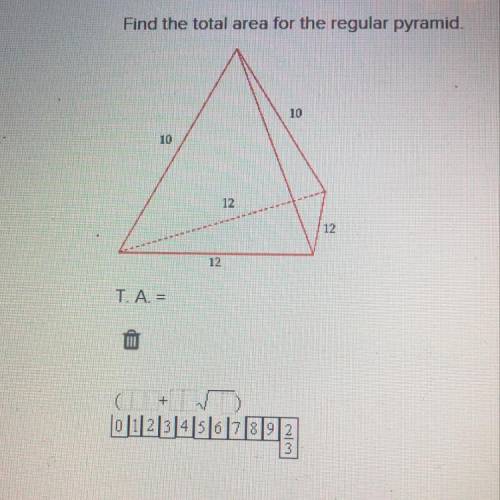 Find the total area for the regular pyramid T.A. =