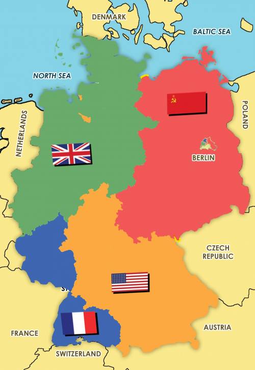 Use the map to answer this question Which country was larger? A East Germany B West Germany C They w