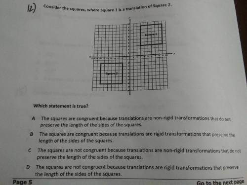 Please help me ASAP! Consider the squares, where Square 1 is a translation of Square 2. Which statem