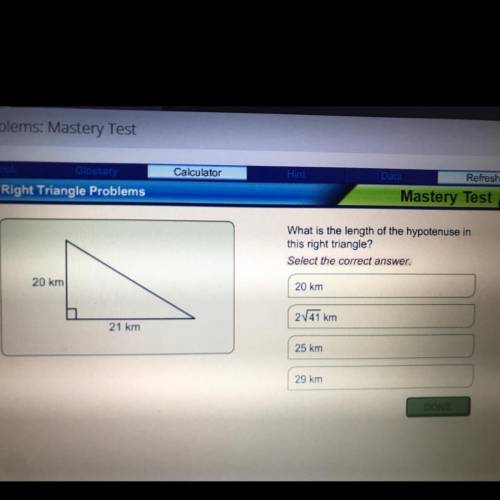 What is the length of the hypotenuse in this right triangle ?