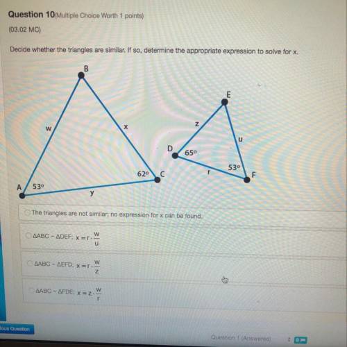 Decide whether the triangles are similar. If so, determine the appropriate expression to solve for X
