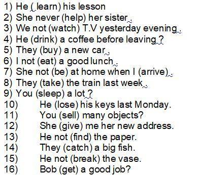 Hello ! Conjugate the verbs in parentheses with simple past
