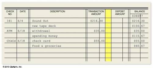 What is this section of the check register used for? a. Balance b. Amount deposited c. Checkmarks to