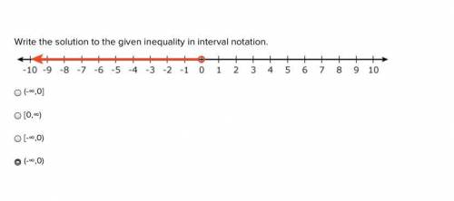 Write the solution to the given inequality in interval notation. (-∞,0] [0,∞) [-∞,0) (-∞,0)