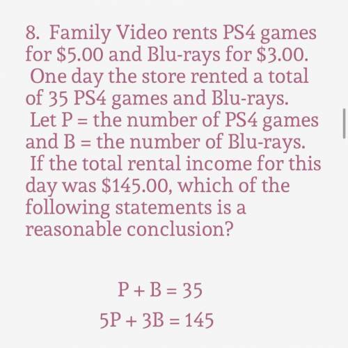 Plz help!! Options are  A. There were more PS4 games than Blu-rays rented on this day. B.There were