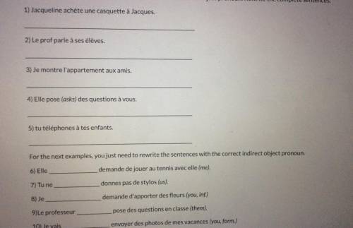 These are indirect object questions in french. Only 10 questions pls help!