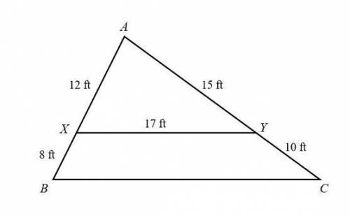 Given the figure shown below, is ΔABC ~ ΔAXY? If so, what is the scale factor between the two triang