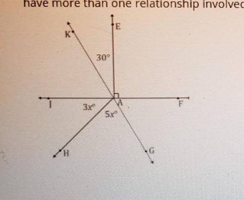 In complete sentences describe the relevant (means necessary) angle relationships in the following d
