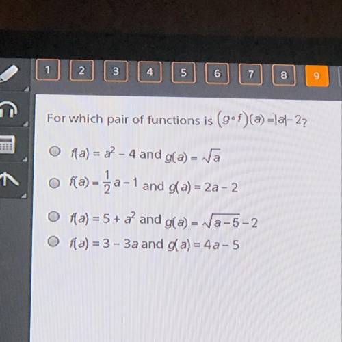 For which pair of functions is (g•f)(a)=|a|-2?