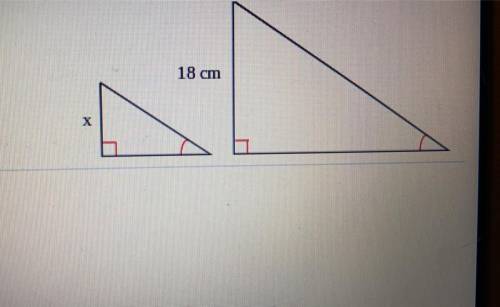 Find the values of x and y when the smaller triangle has an area of 9cm^2  the value of x is __ cm a