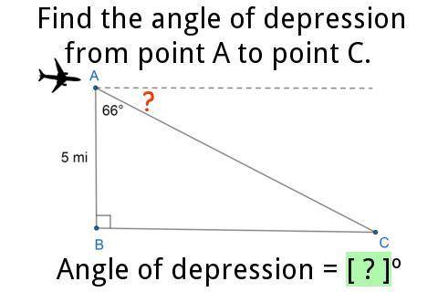Find the angle of depression from point A to point C.