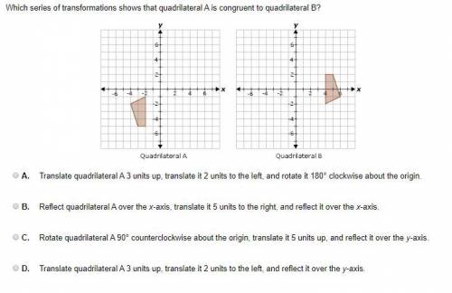 Which series of transformations show that quadrilateral A is congruent to quadrilateral B?