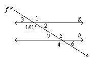 In the figure, line g is parallel to line h. Find the measure of angle 4.