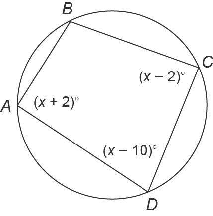 PLEASE HELP MEQuadrilateral ABCD is inscribed in a circle. Find the measure of each of the angles of