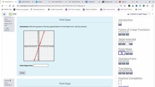 Write the equation in point slope from by using the point on the graph
