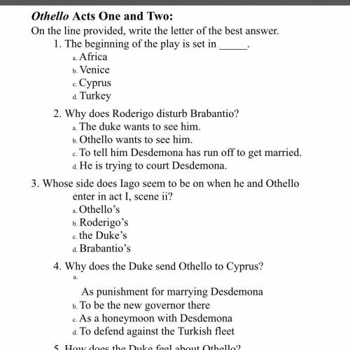 Othello quiz, if anybody has read othello, i’d be so grateful if you guys could help me.