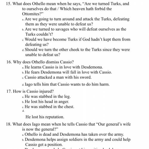 Need help with othello act one & 2 quiz. please help