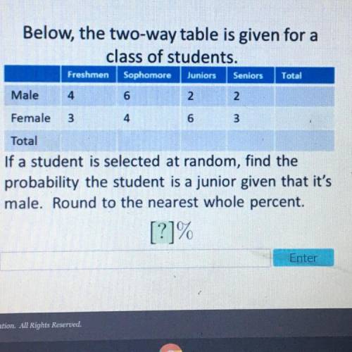 Below, the two way table is given for a class of students. if a student is selected at random, find