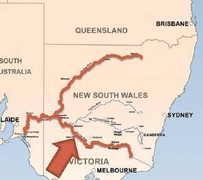 Which body of water is the arrow on the map above pointing to? A. the Murray River B. the Darling Ri