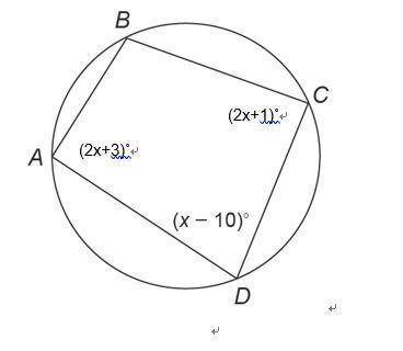 Please help ASAPQuadrilateral ABCD is inscribed in a circle. Find the measure of each of the angles
