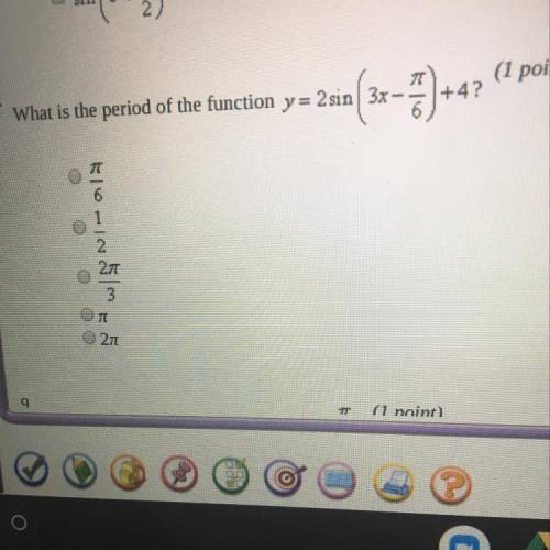 What is the period of the function y=2sin(3x-pi/6)+4 URGENT
