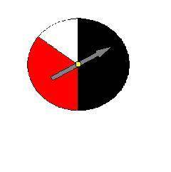 On the spinner, the probability of landing on black is 1/2, and the probability of landing on red is