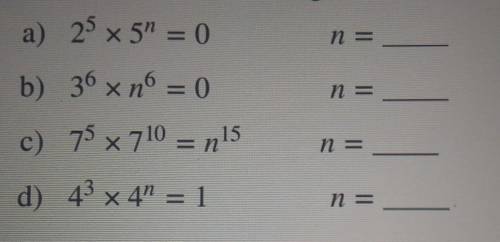 For each of the following find the value of n. Please help me!