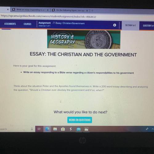 ESSAY : The Christian And The Government  write an essay responding to a Bible verse regarding a cit