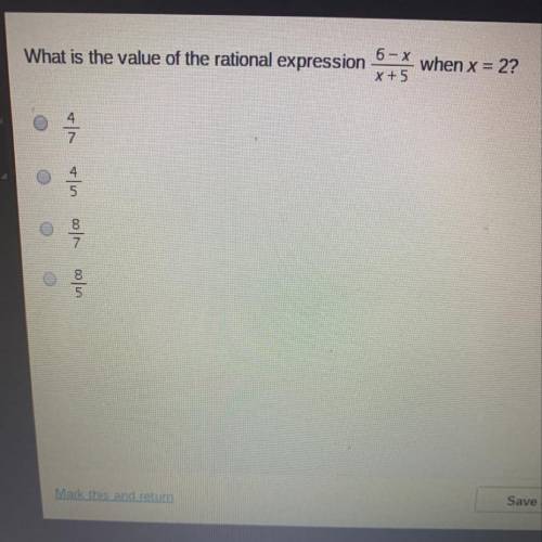 What is the value of the rational expression 6-x/ x + 5 when x = 2?