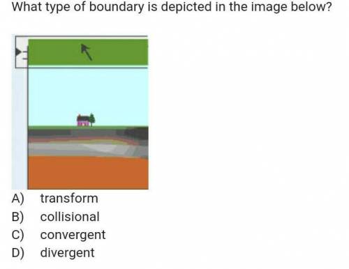 What type of boundary is depicted in the image below?￼A)transformB)collisionalC)convergentD)divergen