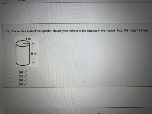 Find the surface area of a cylinder. Round your answer to the nearest whole number.