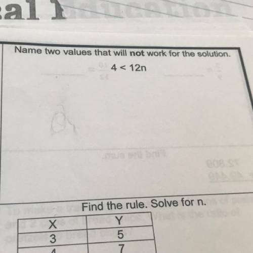 Name 2 values that will not work for the solution 4< 12n