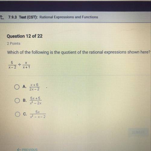 Which of the following is the quotient of the rational expressions shown here?