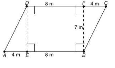 What is the area of this parallelogram? 28 m² 56 m² 84 m² 120 m² Parallelogram A B C D with side D C
