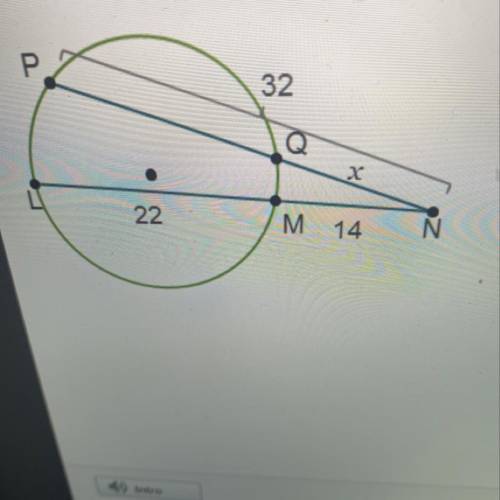 In the diagram, the length of the external portion of the secant segment PN is . The length of the e
