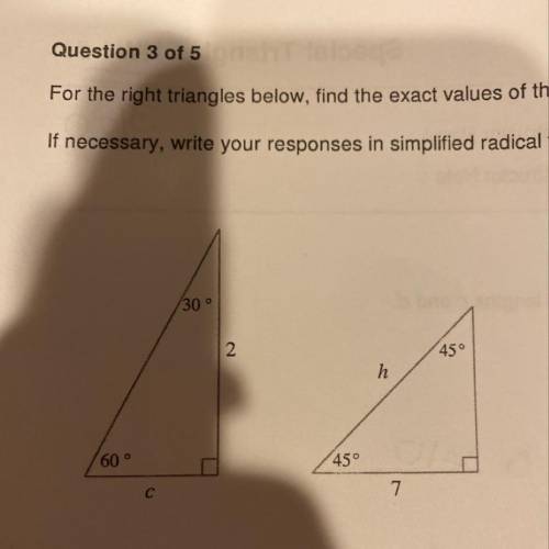 Find C and H using formula for special right triangles