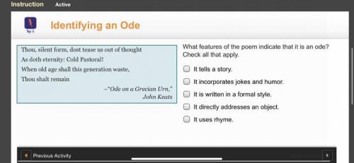 What features of the poem indicate that it is an ode